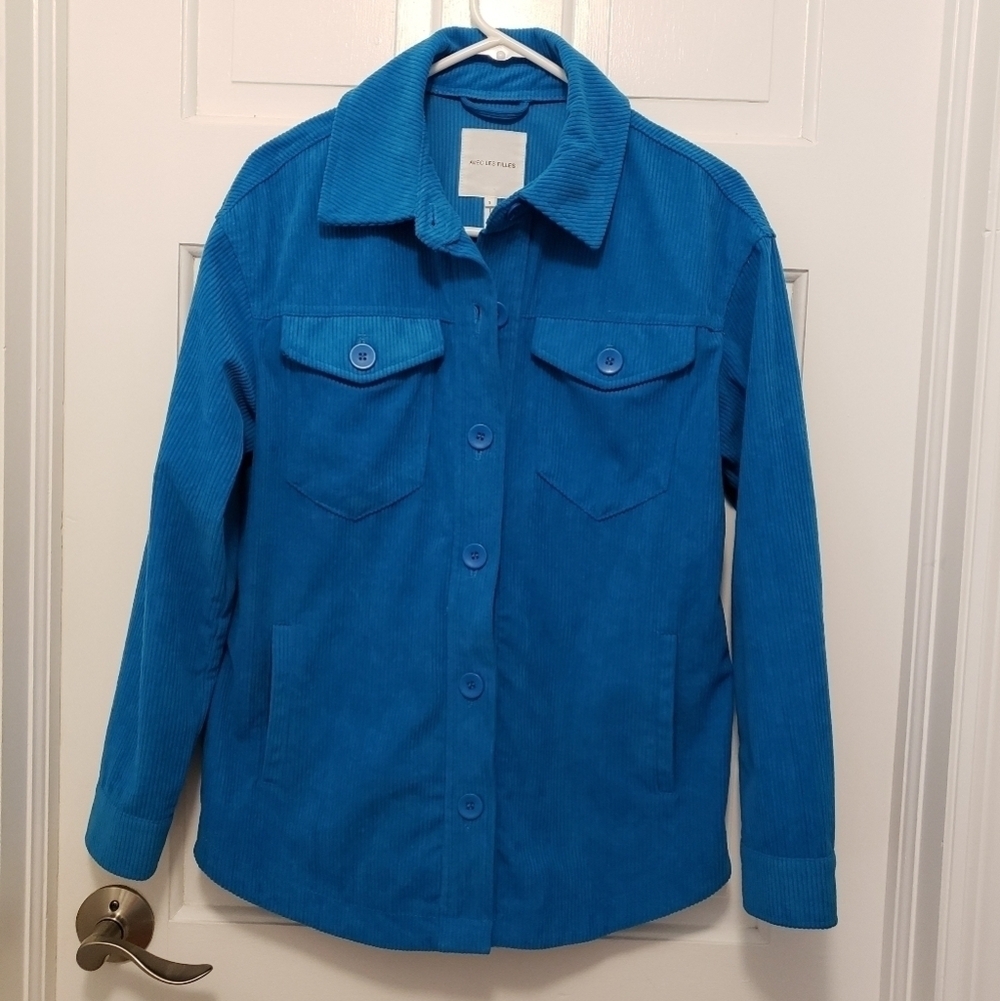 EC Avec Les Filles Bright Blue Wide Rail Corduroy Jacket Size Small, Casual